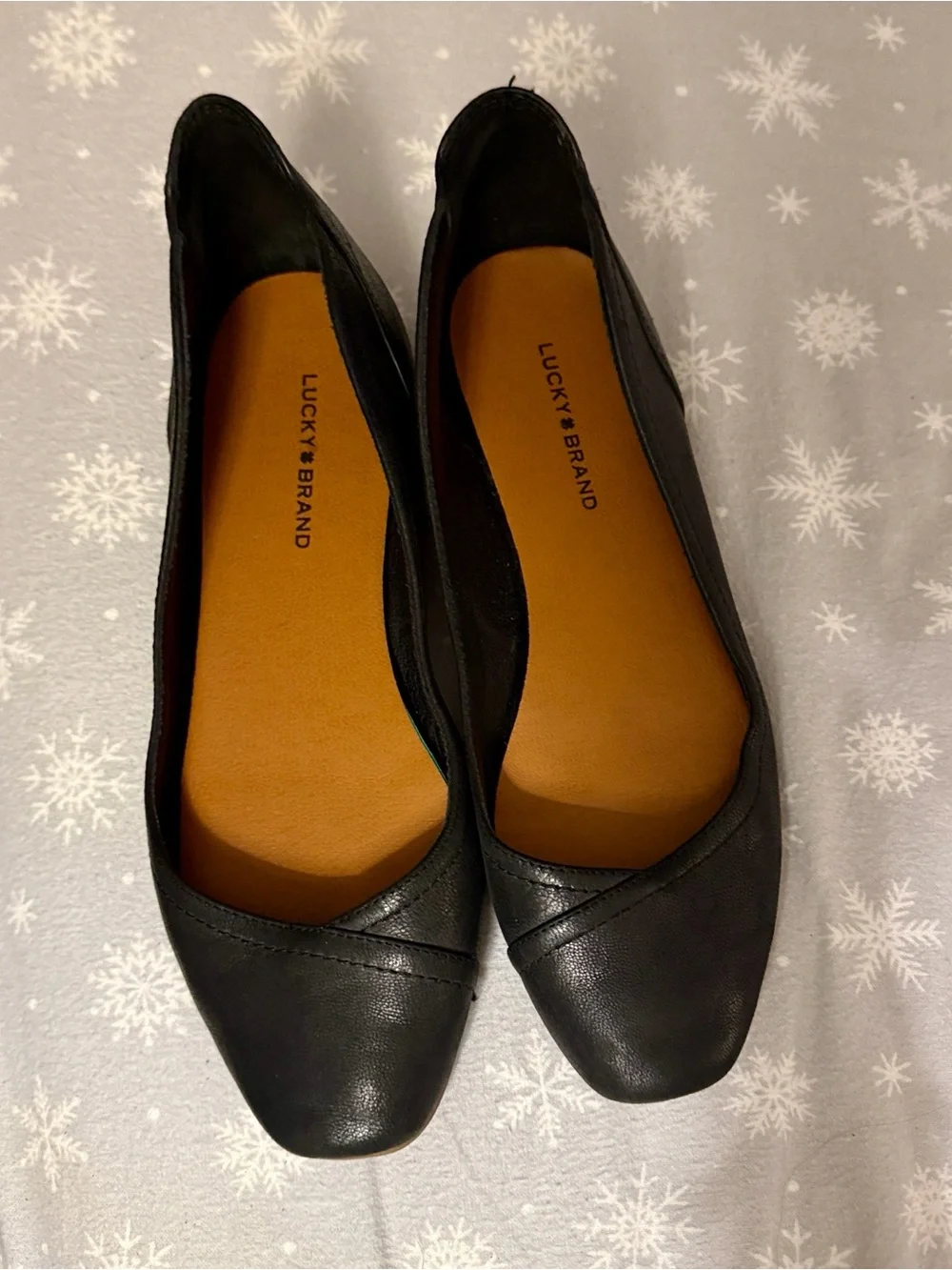 Lucky Brand Black Leather Square-Toe Ballet Flats